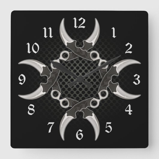 鋭いエッジの曲線状ブレード スクエア壁時計 (正面)