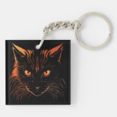 鋭いオレンジ色の目の猫イラスト キーホルダー (裏面)