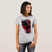 鋭い侍戦士 赤い太陽 日本の墨 女性 Tシャツ (正面フル)