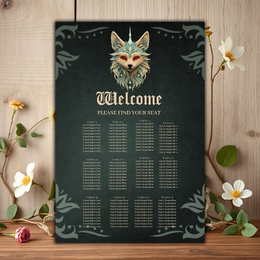 鋭い赤い目をした神秘的なキツネ ポスター