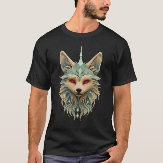 鋭い赤い目をした神秘的なキツネ。 Tシャツ (正面)