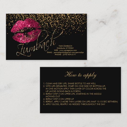鋭い金ゴールドの紙吹雪及びショッキングピンクの唇 名刺 (正面/裏面)