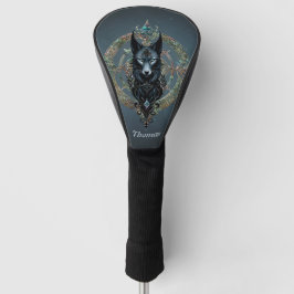 鋭い青い目をした黒い狼の頭 ゴルフヘッドカバー