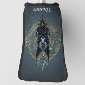 鋭い青い目をした黒い狼の頭 ゴルフヘッドカバー (回転90)