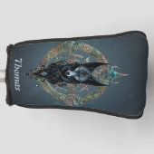 鋭い青い目をした黒い狼の頭 ゴルフヘッドカバー (正面)