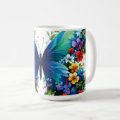 鋭く青い翼を鮮やか持つ蝶 コーヒーマグカップ (正面右)