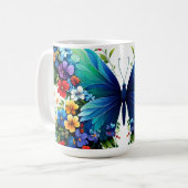 鋭く青い翼を鮮やか持つ蝶 コーヒーマグカップ (正面左)