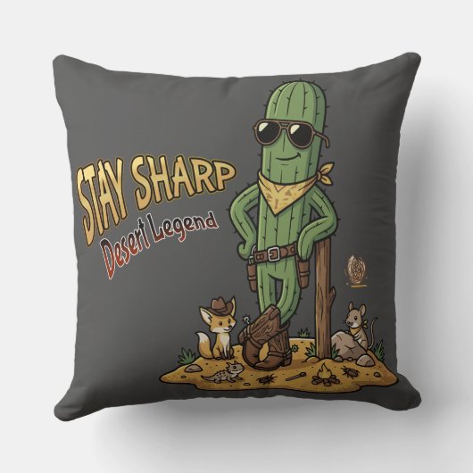 鋭さを保て 砂漠の伝説 カウボーイ サボテンのイラスト クッション (裏面)