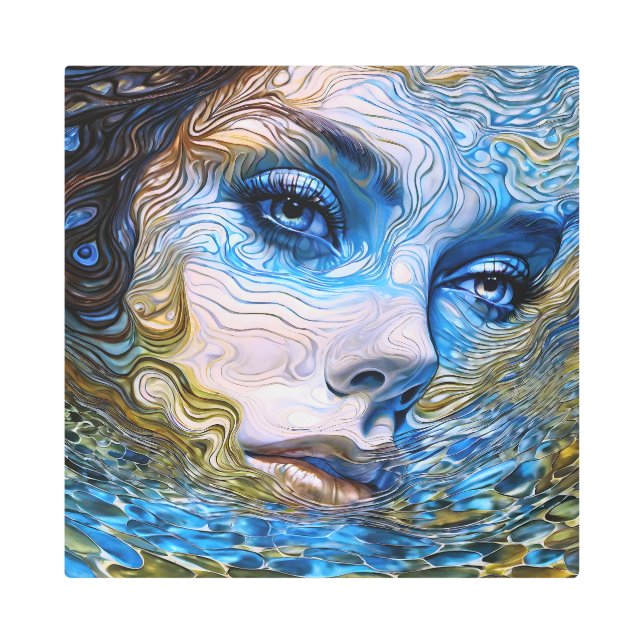 「鋼の視線」 – 水中の女性 メタルプリント (正面)