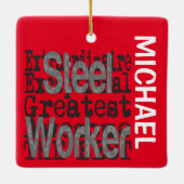 鋼材労働者の超並外カスタム セラミックオーナメント (裏面)