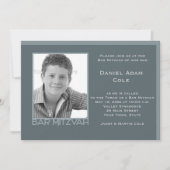 鋼色のバーの（ユダヤ教の）バル・ミツバーの写真の招待状 招待状 (正面)