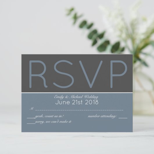 鋼製の青いRSVPとメモダンニューの選択 出欠カード (スタンド正面)