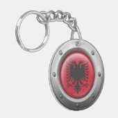 鋼鉄グラフィックが付いている産業アルバニアの旗 キーホルダー (正面左)