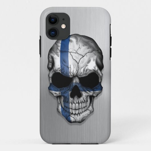 鋼鉄スカルのグラフィックのフィンランドの旗 Case-Mate iPhoneケース (裏面)