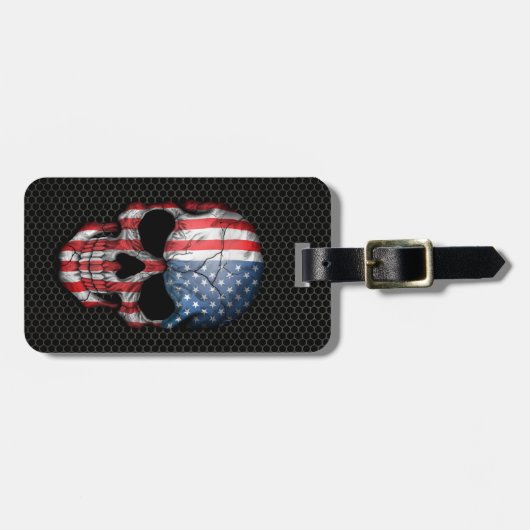 鋼鉄網のグラフィックの米国旗のスカル ラゲッジタグ (正面横)