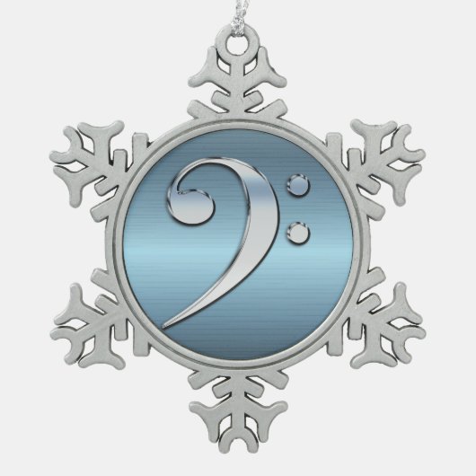 鋼鉄金属雪片の音楽ヘ音記号 スノーフレークピューターオーナメント (正面)