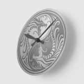 鋼鉄陰陽のドラゴン ラウンド壁時計 (傾斜)