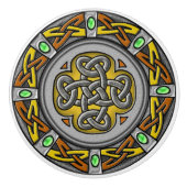 鋼鉄、革および宝石のデジタル画像のケルト結び目模様 セラミックノブ (正面)