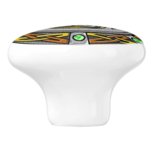 鋼鉄、革および宝石のデジタル画像のケルト結び目模様 セラミックノブ (側面)