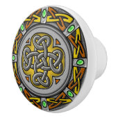 鋼鉄、革および宝石のデジタル画像のケルト結び目模様 セラミックノブ (右)