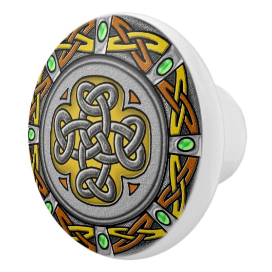 鋼鉄、革および宝石のデジタル画像のケルト結び目模様 セラミックノブ (右)