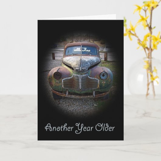 錆ついた古い廃船体のバースデー・カード カード (黄色い花)