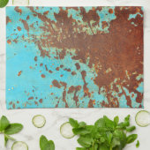 錆ついた金属板の青くグランジなシートの錆 キッチンタオル (折り畳み)