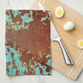 錆ついた金属板の青くグランジなシートの錆 キッチンタオル (四つ折り)