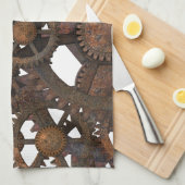 錆ついたSteampunkの金属のギア キッチンタオル (四つ折り)