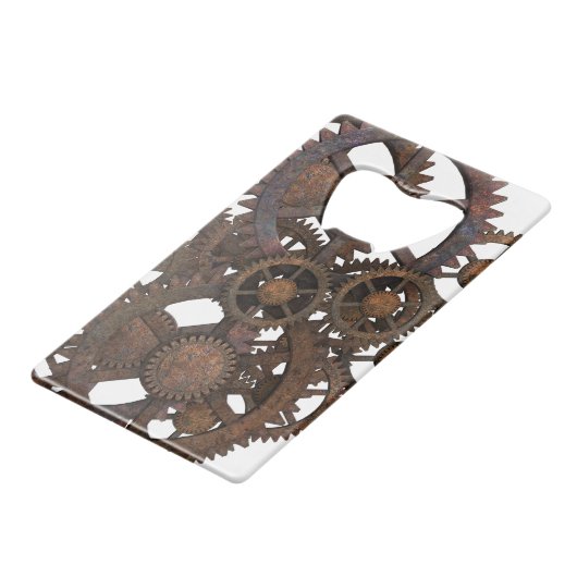 錆ついたSteampunkの金属のギア クレジットカード栓抜き (裏面アングル)