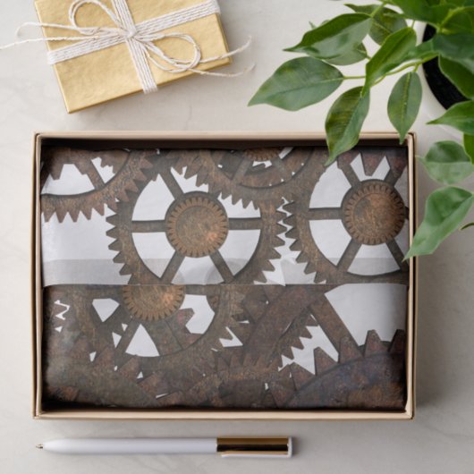 錆ついたSteampunkの金属のギア 薄葉紙 (ギフト)