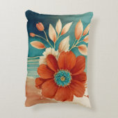 錆とターコイズフローラ抽象芸術 アクセントクッション (裏面(縦))