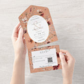 錆と焦げたオレンジ色の野花フローラQRコード オールインワン招待状 (貼ってはがせる)