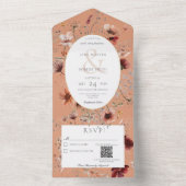 錆と焦げたオレンジ色の野花フローラQRコード オールインワン招待状 (内側)