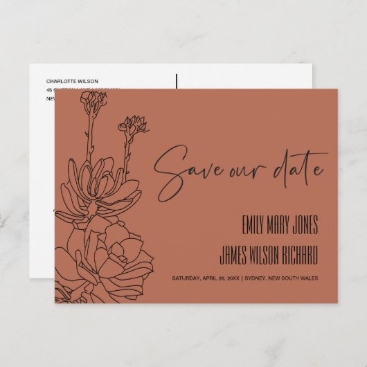 錆の砂漠のサボテン多肉性スケッチ日付を保存 案内ポストカード (正面/裏面)