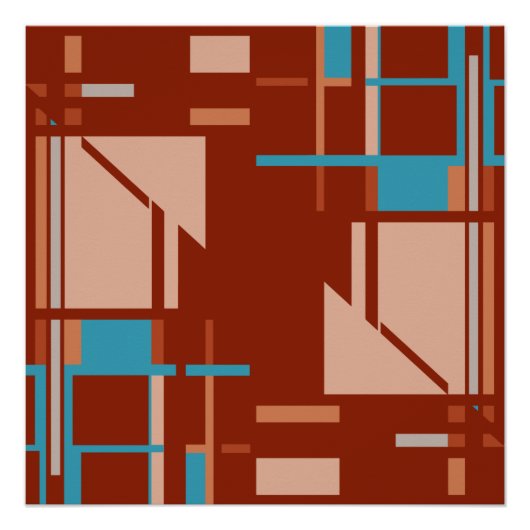 錆の青コーラルオレンジ垂線モチーフ ポスター (正面)