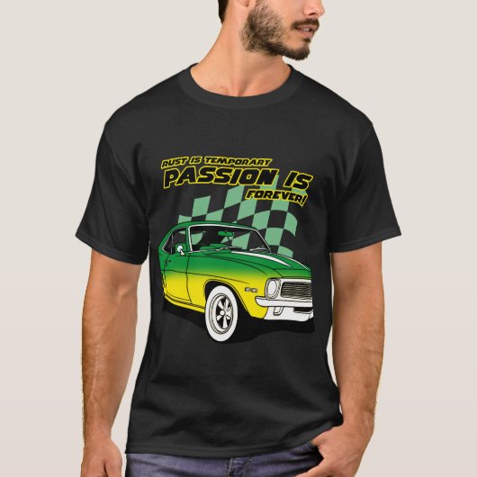 錆は一時的なもの 情熱は永遠に アンティークカー Tシャツ (正面)