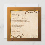 錆びたアイアン·バードケージとラブバードの結婚式への招待 招待状 (裏面)