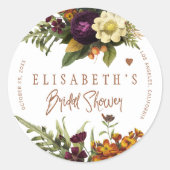 錆びたオレンジ秋フローラ銅ブライダルシャワー ラウンドシール (正面)