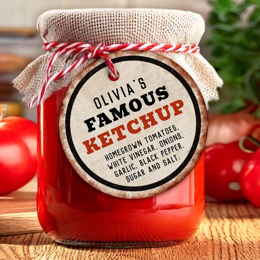 錆びたサインが入った編集可能な自家製トマトケチャップ フェイバータグ