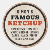 錆びたサインが入った編集可能な自家製トマトケチャップ ラウンドシール (正面)
