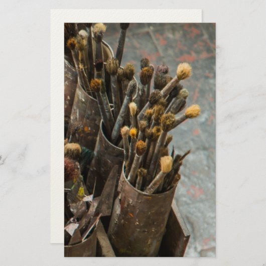 錆びたスズ缶のアーティストペイントブラシ 便箋 (正面/裏面)