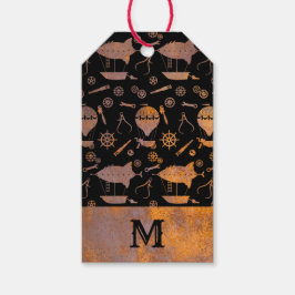 錆びたスチームパンク飛行船モノグラム ギフトタグ