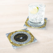 錆びたダイヤモンドと金のリングや輪。 ガラスコースター (アングル)