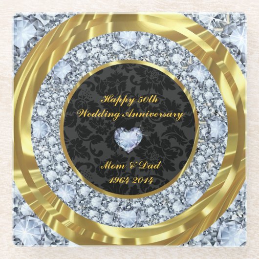 錆びたダイヤモンドと金のリングや輪。 ガラスコースター (正面)