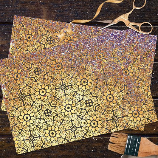 錆びたテクスチャ幾何ダマスクのフローラルパターン 薄葉紙