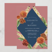 錆びたネイビーダリアの結婚式 招待状 (正面/裏面)