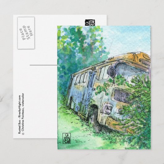 錆びたバス ポストカード (正面/裏面)