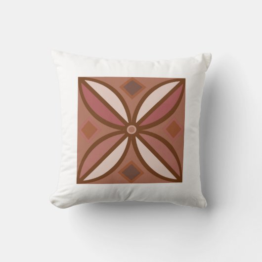 錆びたピンクとテラコッタの装飾模様 クッション (正面)