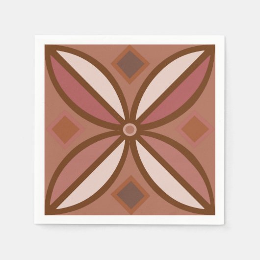 錆びたピンクとテラコッタの装飾模様 スタンダードカクテルナプキン (正面)